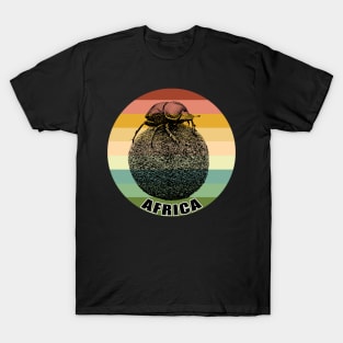 Dung Beetle on top of Dung Ball against Vintage Retro Africa Sunset T-Shirt